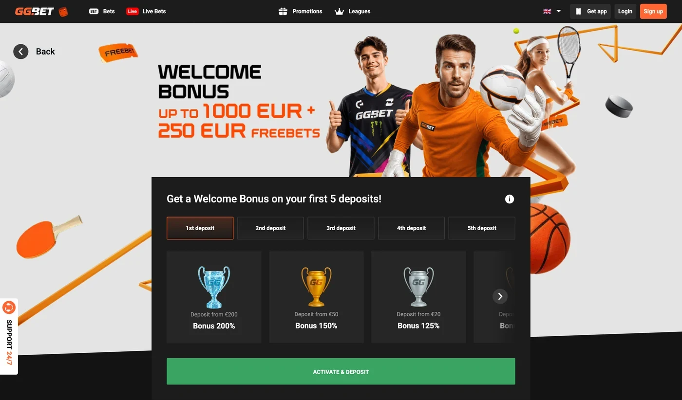 GGBET sporto paketas penkioms pirmoms įmokoms, 2026 m. rugsėjis
